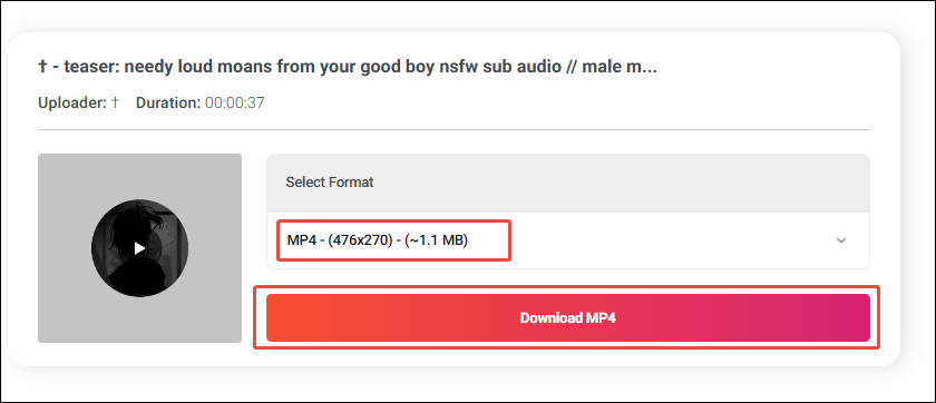 Online Video Downloader interface with a format and the Download MP4 option selected.
