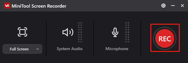 MiniTool Video Converter screen recorder interface with the REC button selected.