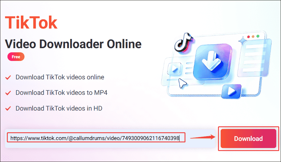 Online Video Downloader interface showing how to analyze the TikTok video link.