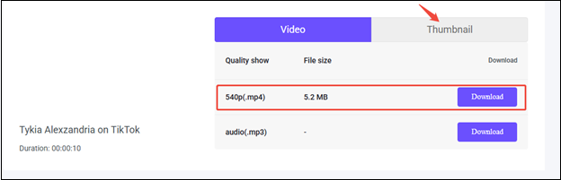 viddown.net interface showing how to choose the video resolution.