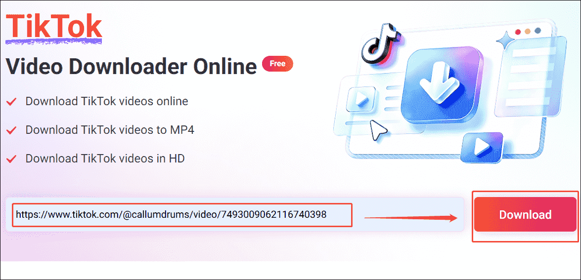 Online Video Downloader interface showing how to analyze the TikTok video link.