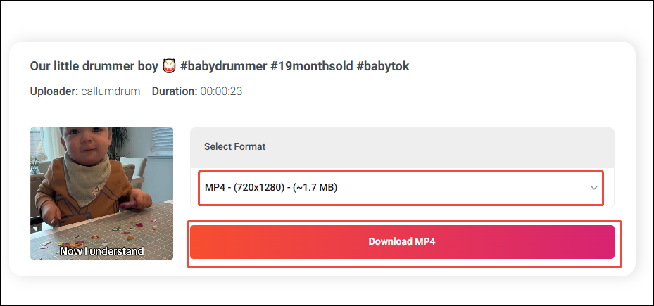 Online Video Downloader interface with an HD resolution and the Download MP4 button selected.