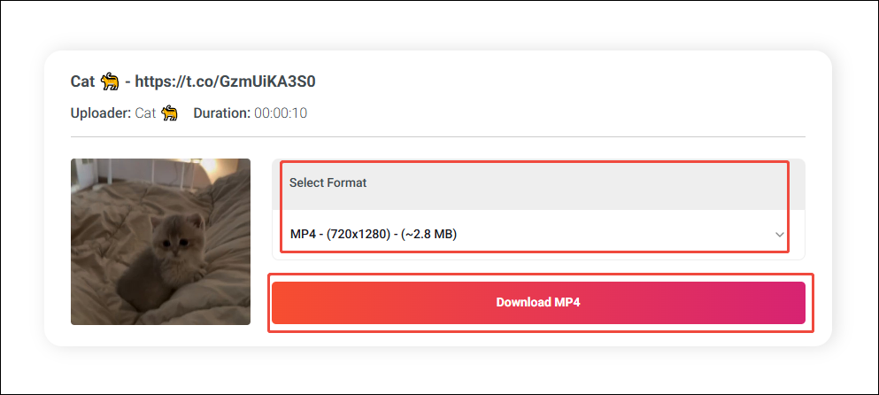 Online Video Downloader interface with a resolution and the Download MP4 button selected.