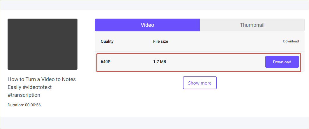 viddown.net interface with a video quality option and the Download option selected.
