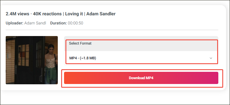 Online Video Downloader interface with a format and the Download MP4 button selected.