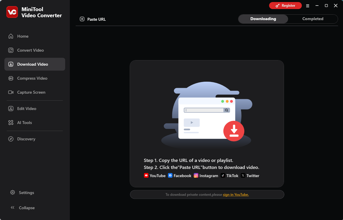The Download Video interface of MiniTool Video Converter.