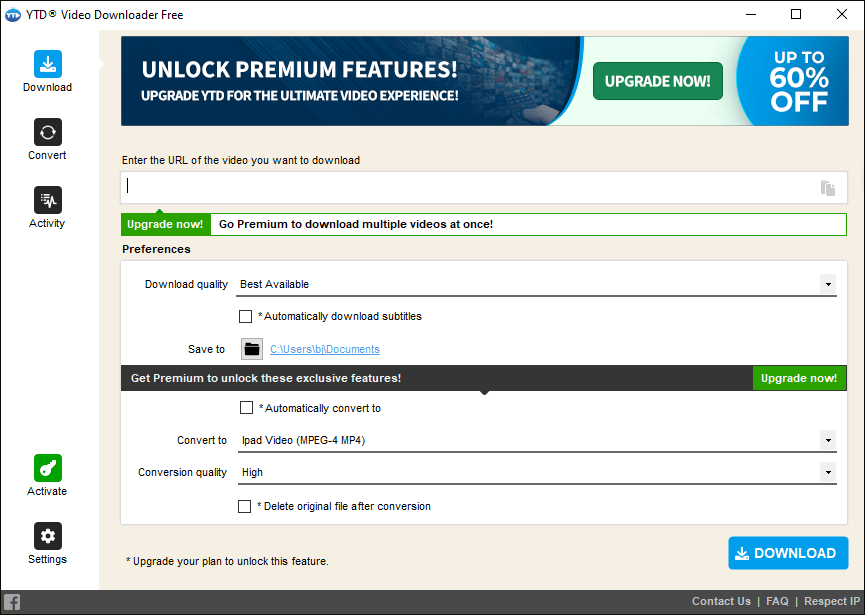 The Download interface of YTD Video Downloader.