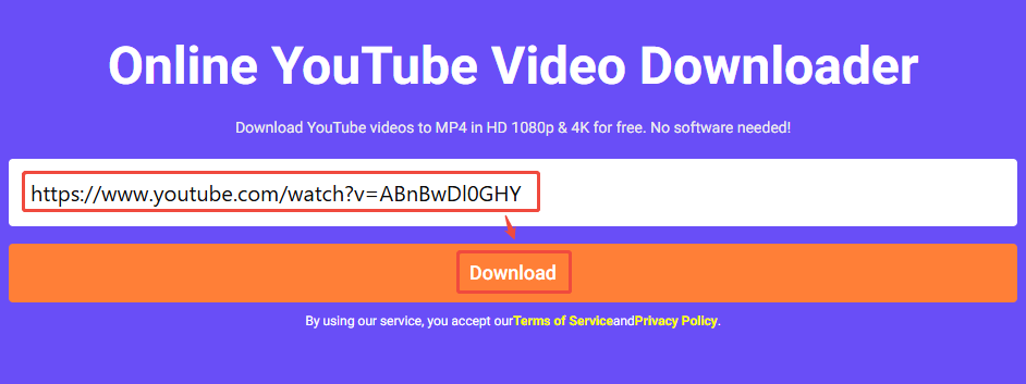 viddown.net interface showing how to analyze a YouTube video link.