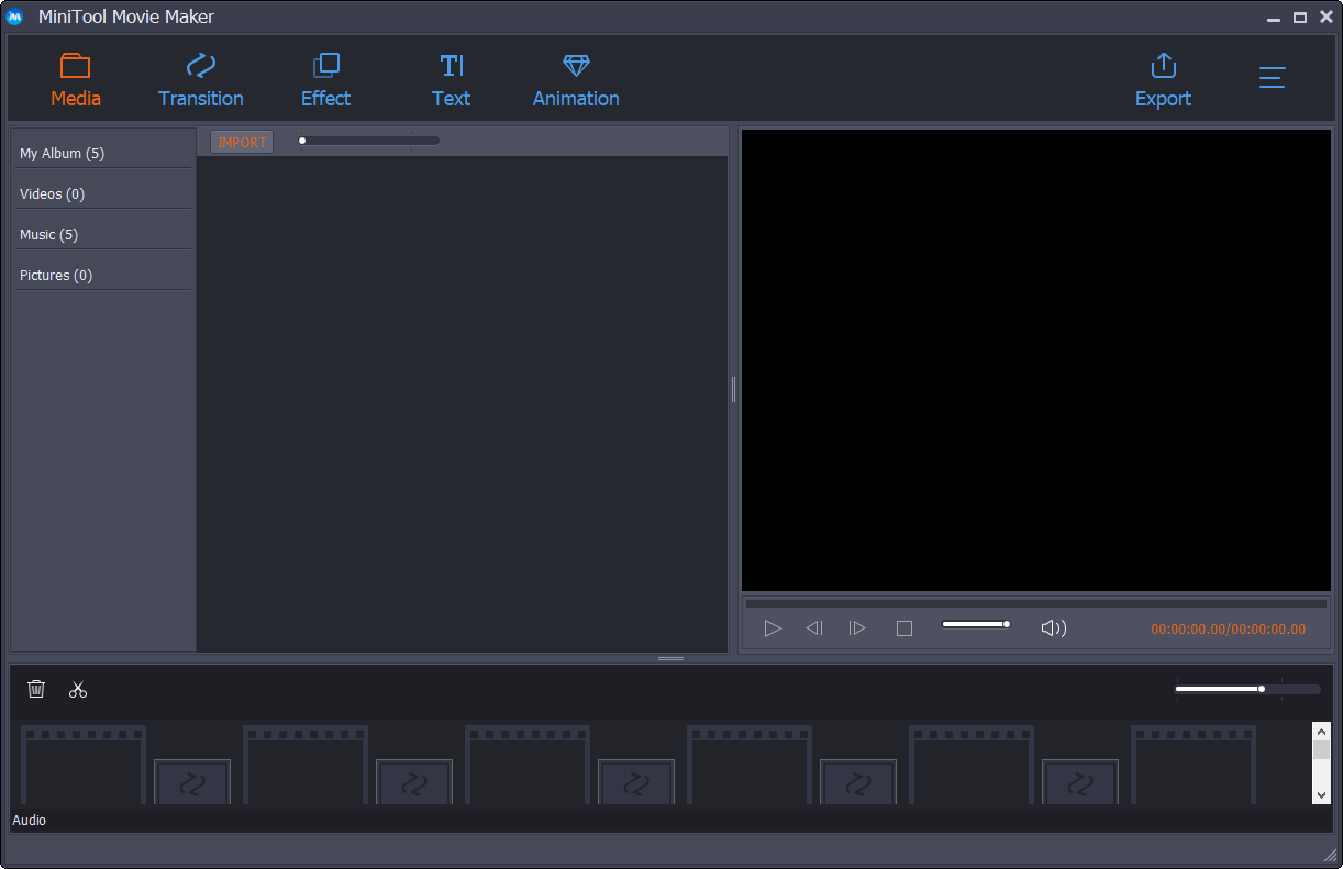 a interface principal do MiniTool Movie Maker