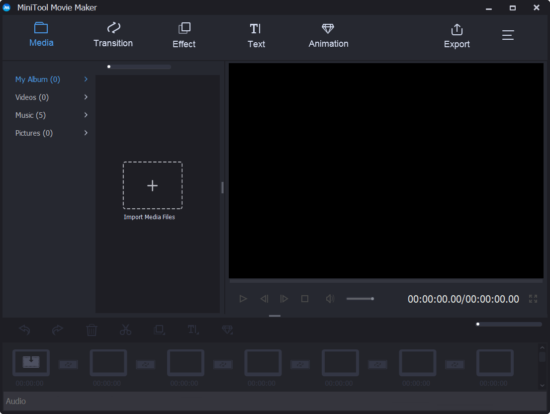 de hoofd-interface van MiniTool Movie Maker