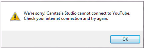 Camtasia cannot connect to YouTube