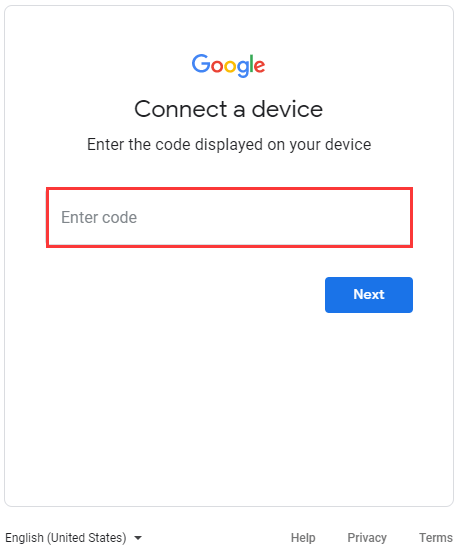 enter the code displayed on your device