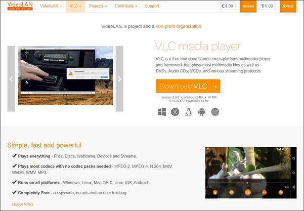 Die Download-Seite von VCL Media Player