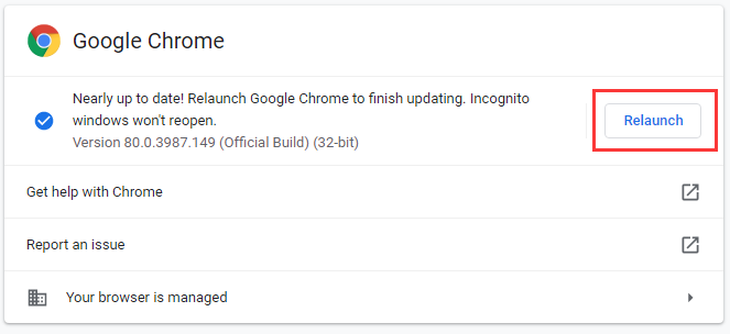 relaunch Google Chrome