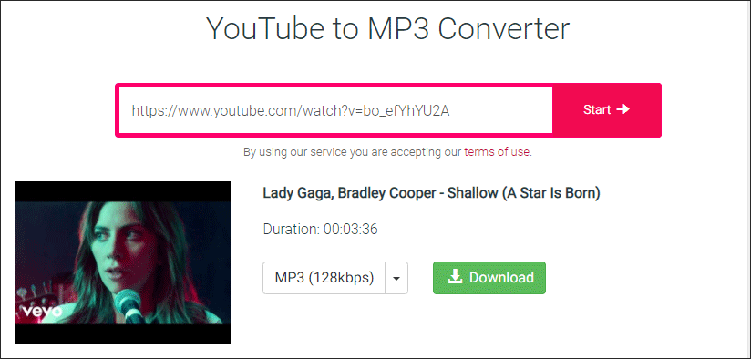 download MP3 file from YouTube with Y2Mate
