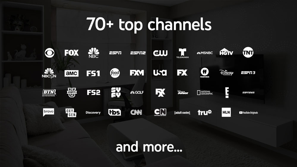 over 70 channels on YouTube TV on PS4