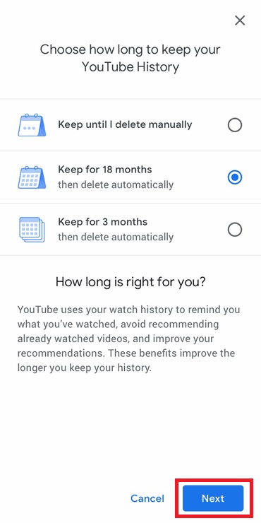 choose how long you want to keep your YouTube History