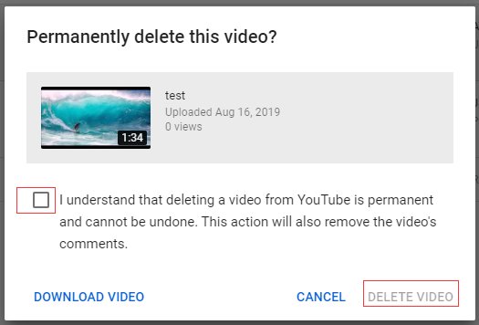 permanently delete a youtube video