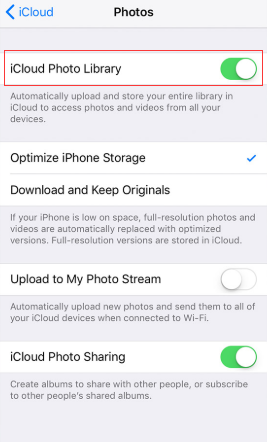 enable iCloud Photos Library