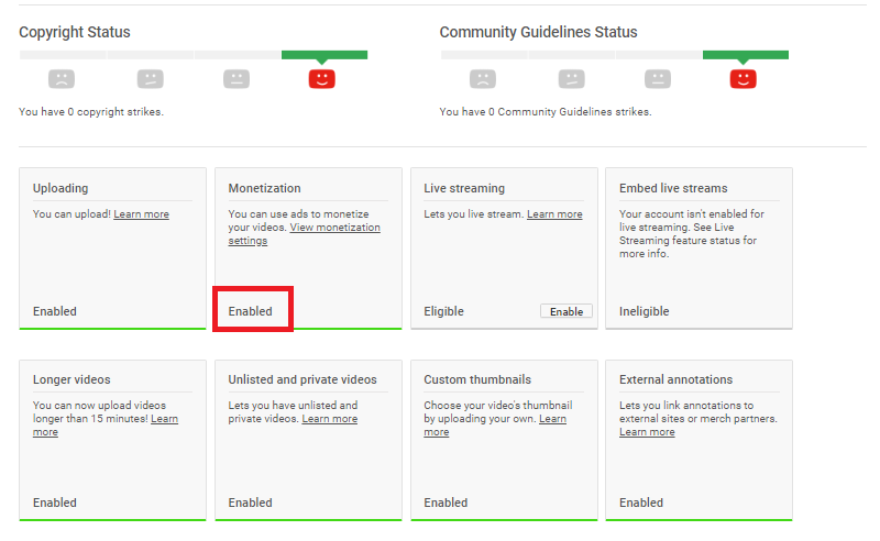 click enable in the Monetization section