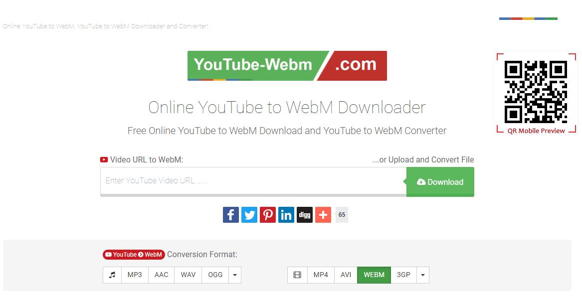 the interface of YouTube-WebM.com