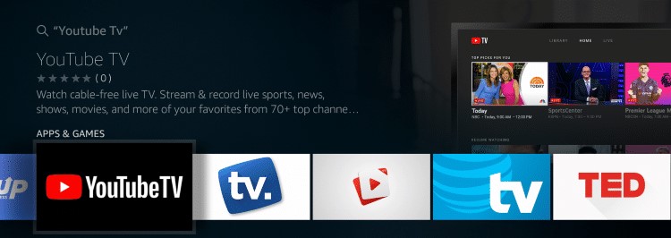 enter YouTube TV in the Search box