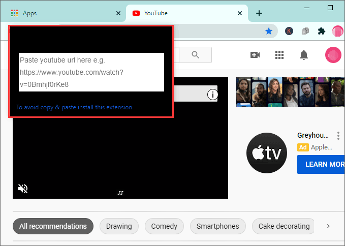 paste YouTube URL in the new window