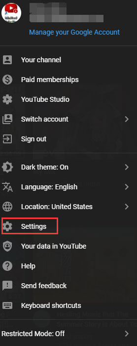 click the Settings option
