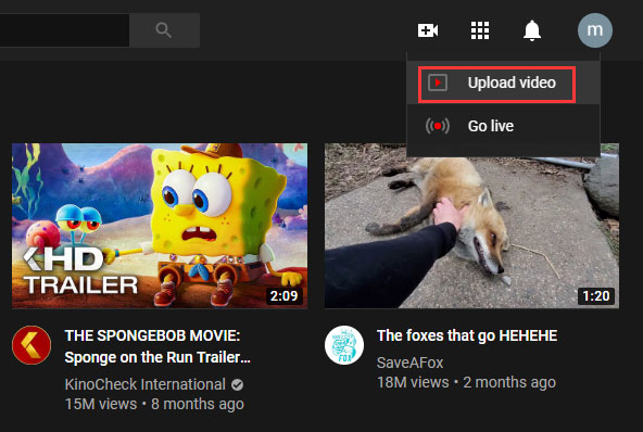 select the Upload video option