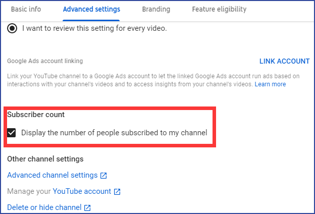 Manage Advanced Channel Settings