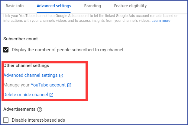 Manage Advanced Channel Settings