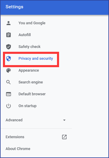 Click the Privacy and security option