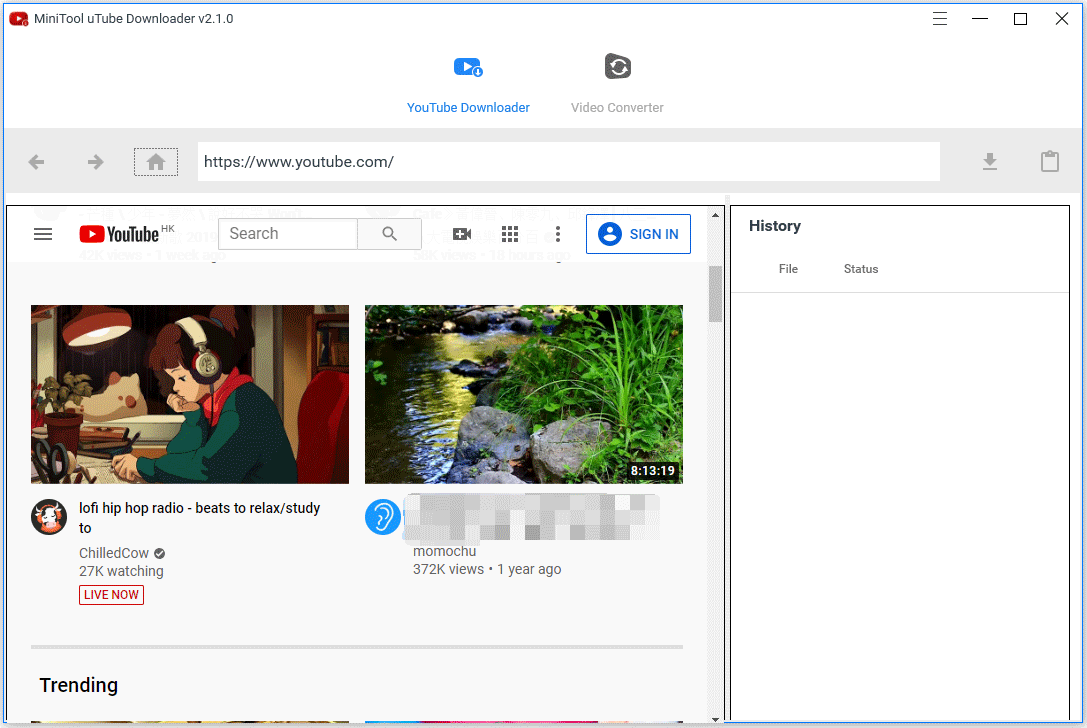 the main interface of MiniTool uTube Downloader