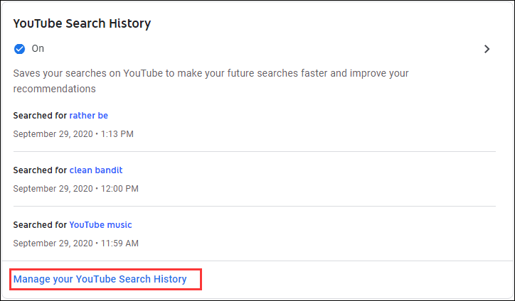 click Manage your YouTube Watch History