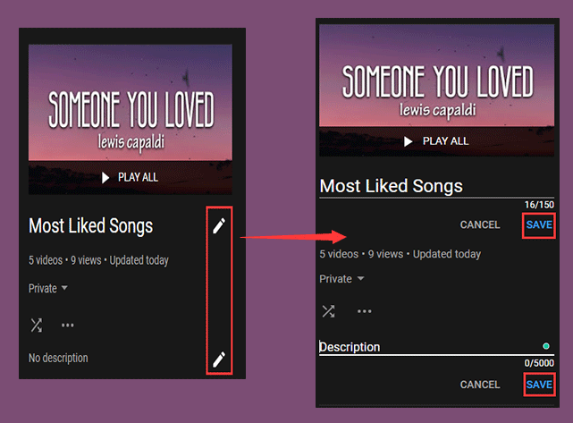 edit the name and description of the playlist