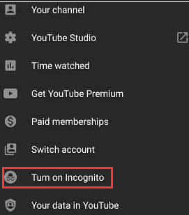 choose Turn on Incognito