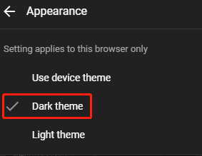 choose Dark theme
