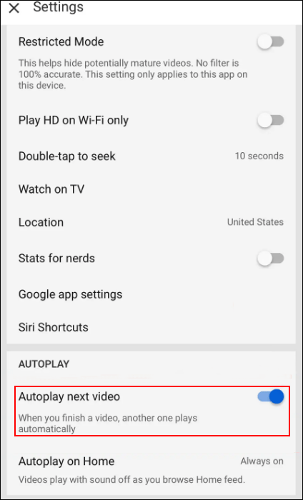 turn on the button for Autoplay next video