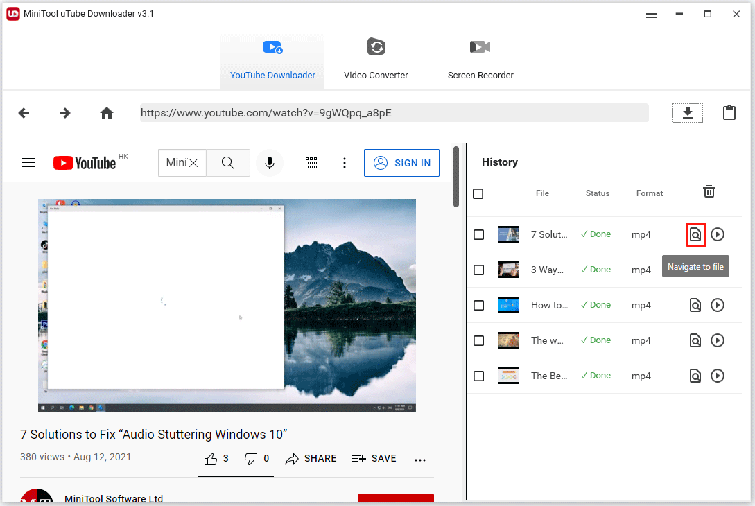 click the Navigate to file icon