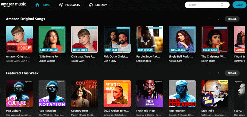 Amazon Music-Webseite