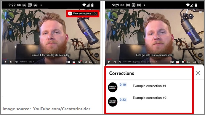 YouTube adds new corrections feature