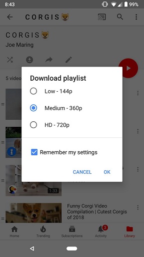 Guarde la lista de reproducción de YouTube para verla sin conexión
