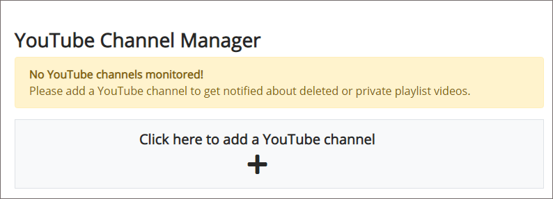 「Click here to add a YouTube channel」エリアをクリック