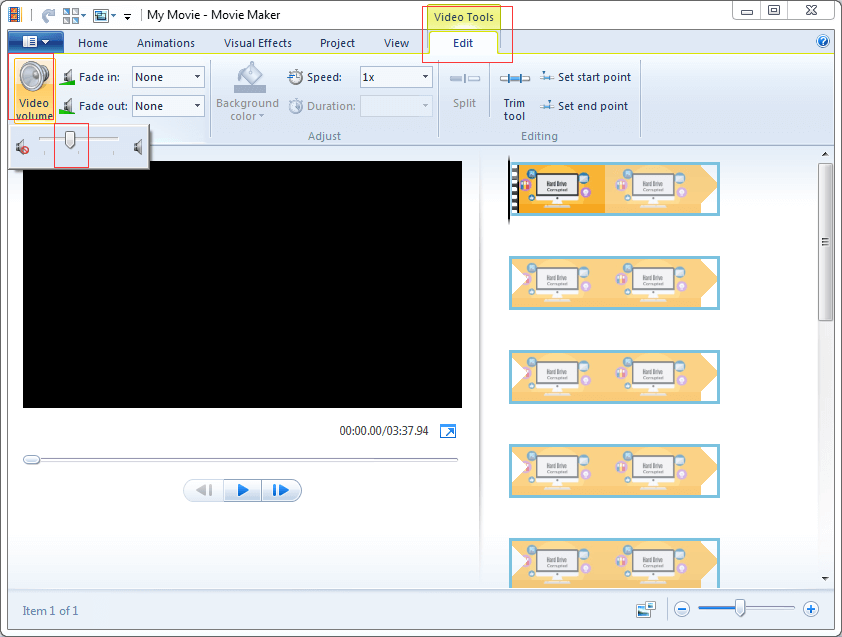 O recurso de volume de vídeo pode remover o som do vídeo