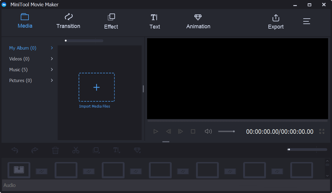 a interface principal do MiniTool Movie Maker