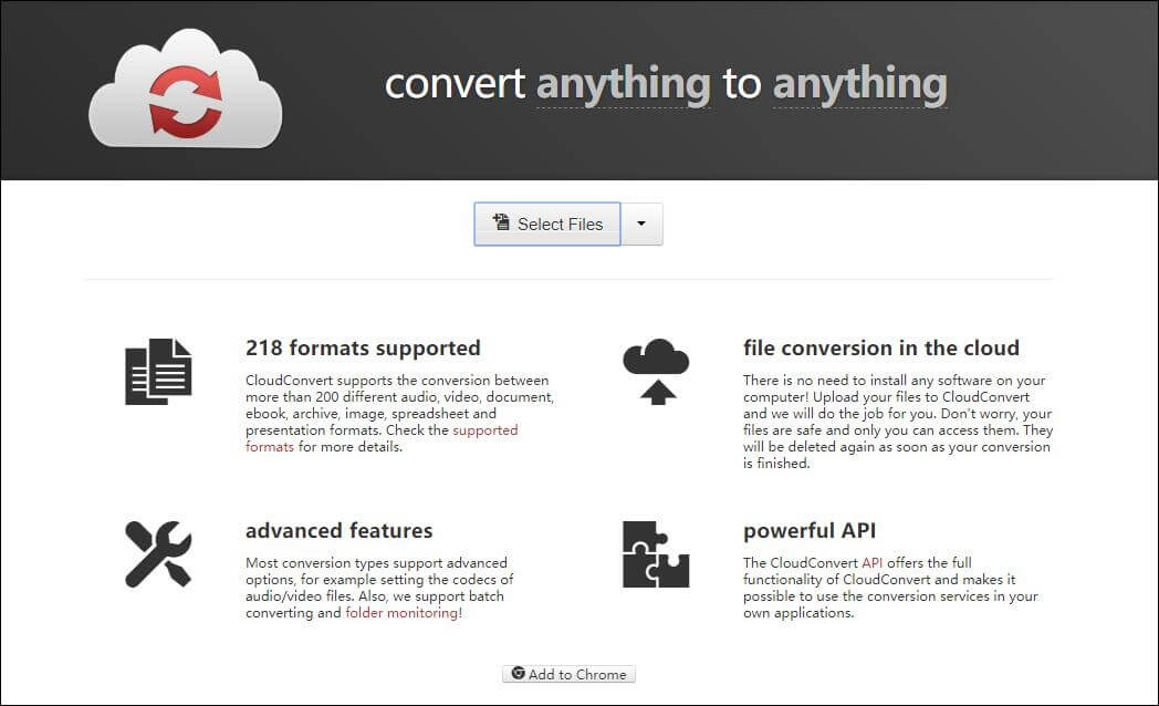 a interface do CloudConvert